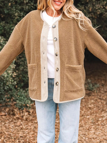 Women’s Button Front Teddy Jacket with Patch Pockets