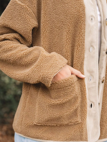 Women’s Button Front Teddy Jacket with Patch Pockets