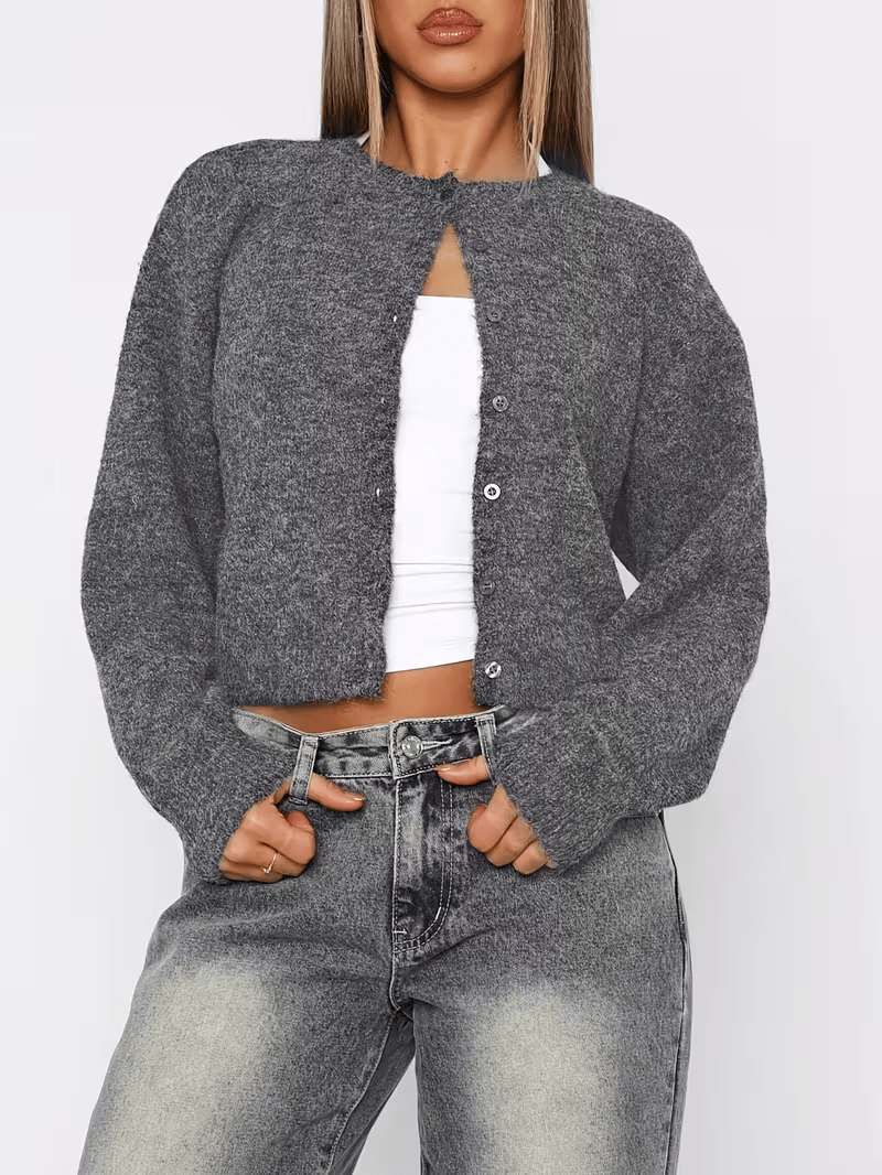 Women’s Cropped Button Front Knit Cardigan