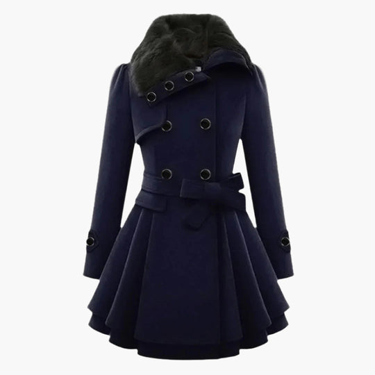 Women’s Double Breasted Belted Coat with Faux Fur Collar
