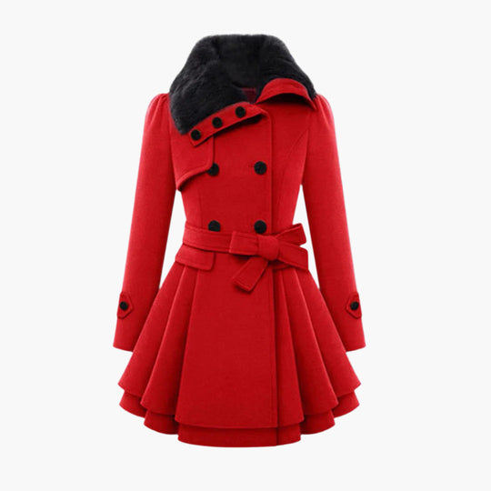 Women’s Double Breasted Belted Coat with Faux Fur Collar