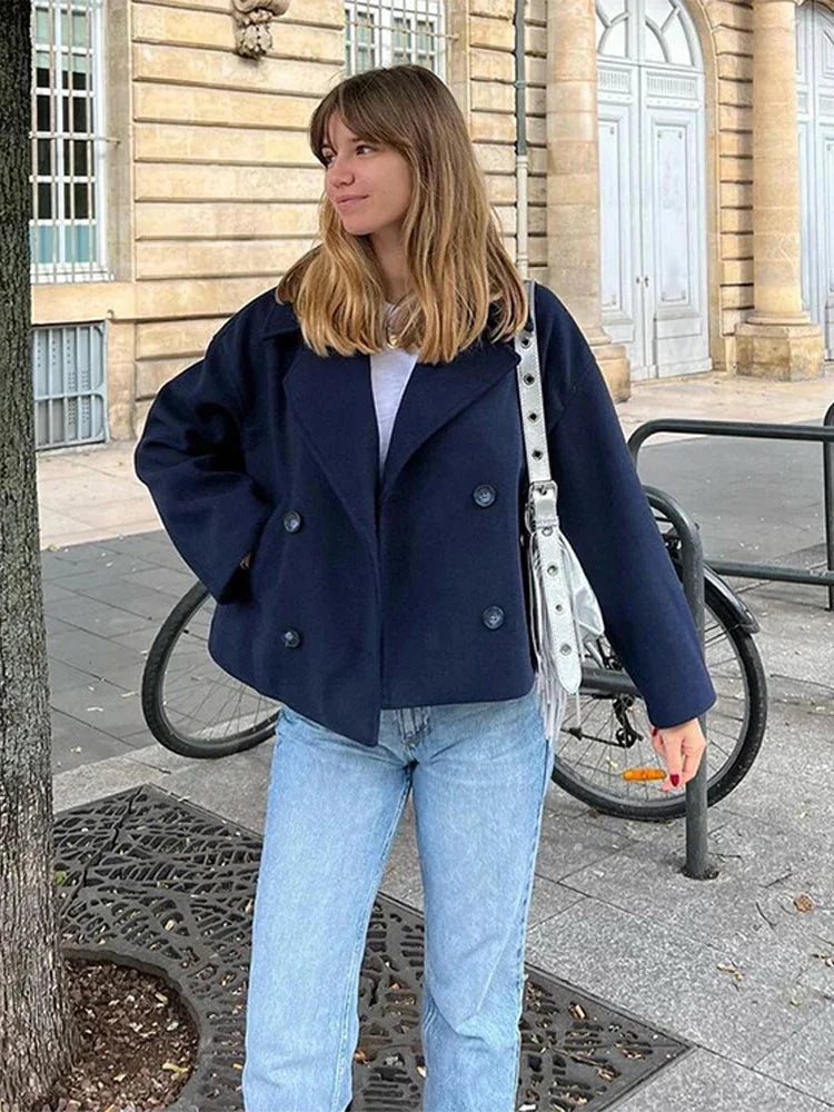 Women’s Double-Breasted Coat with Wide Lapels
