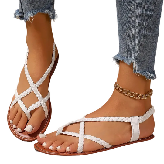 Women’s Flat Sandals with Braided Straps and Open Toe Design