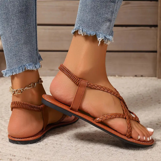 Women’s Flat Sandals with Braided Straps and Open Toe Design