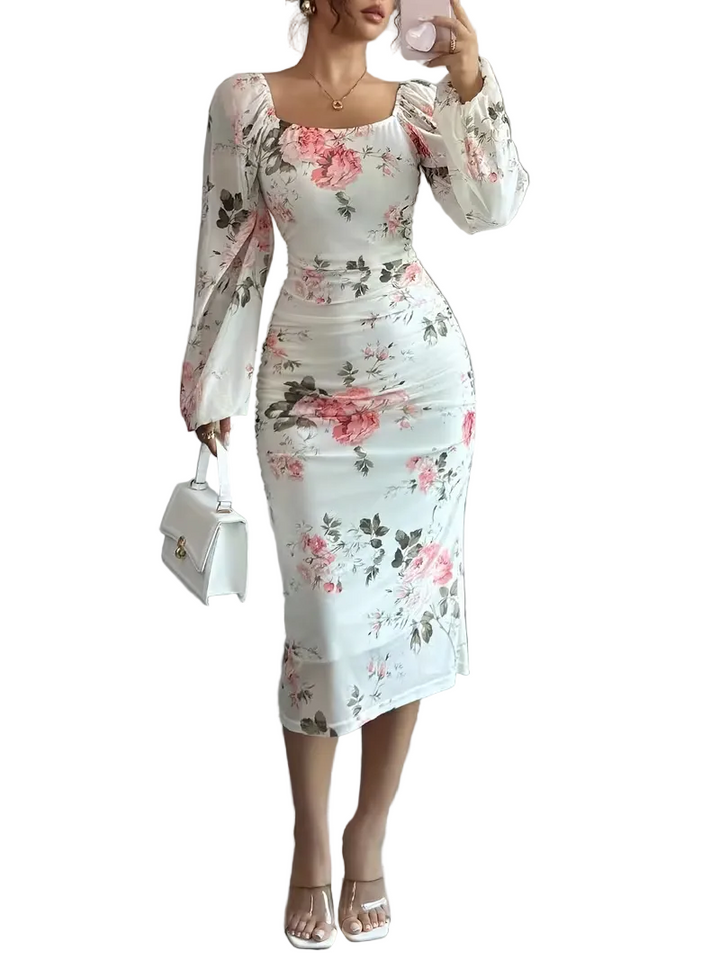 Women’s Floral Print Long Sleeve Midi Dress