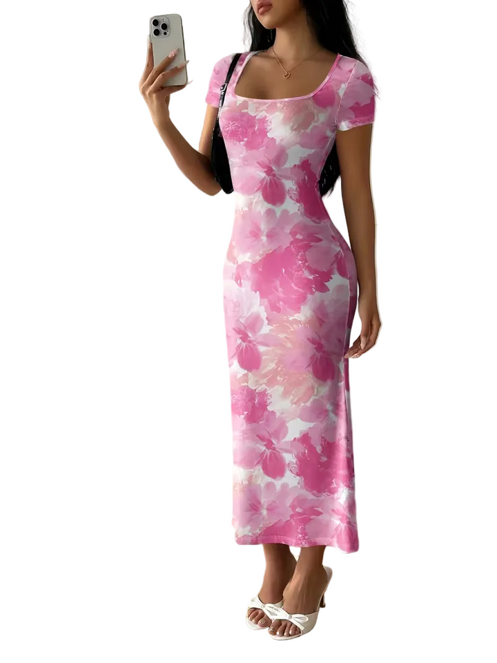 Women’s Floral Print Short Sleeve Midi Dress