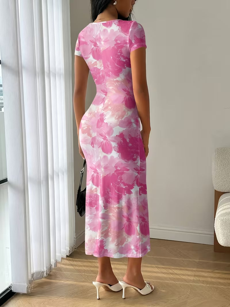 Women’s Floral Print Short Sleeve Midi Dress