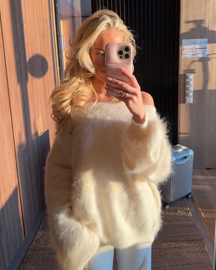 Women’s Fuzzy Knit Jumper with Round Neckline