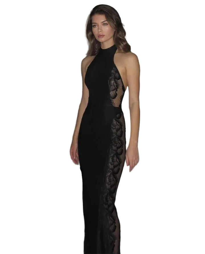 Women’s Halter Neck Lace Panel Maxi Dress