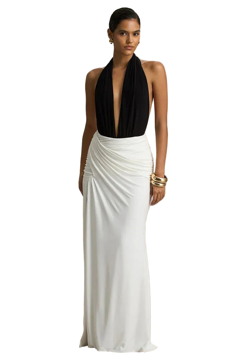 Women’s Halter-Neck Plunge Maxi Dress