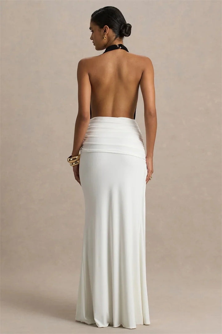 Women’s Halter-Neck Plunge Maxi Dress