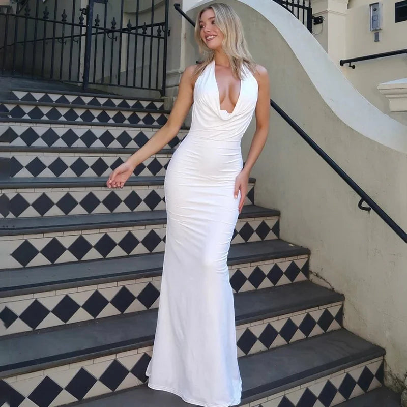 Women’s Halter Neck Ruched Maxi Dress
