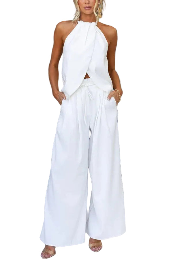 Women’s Halterneck Top and Wide-Leg Trousers Set