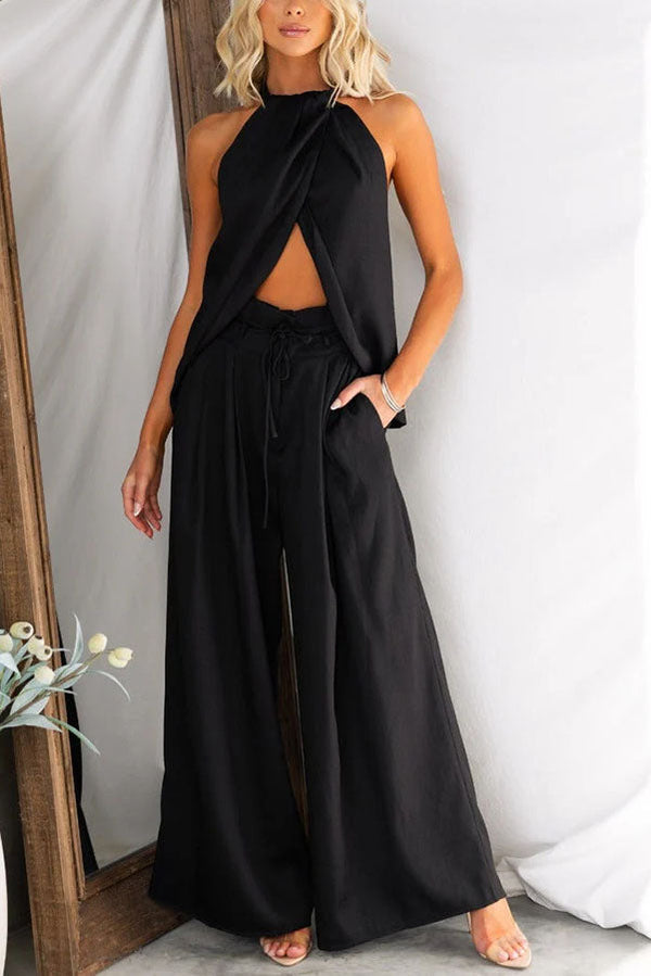 Women’s Halterneck Top and Wide-Leg Trousers Set