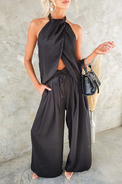 Women’s Halterneck Top and Wide-Leg Trousers Set