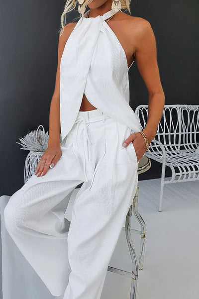 Women’s Halterneck Top and Wide-Leg Trousers Set