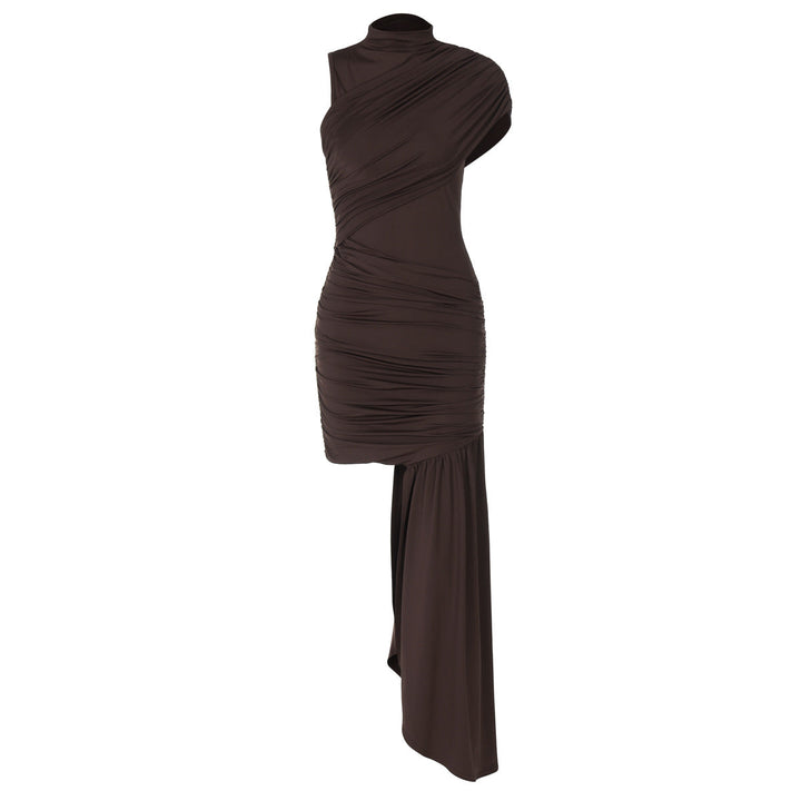 Women’s High Neck Ruched Asymmetric Mini Dress