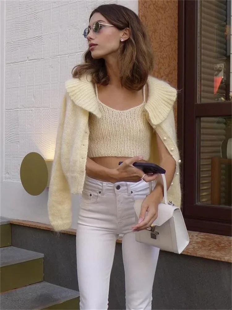 Women’s Knit Button Front Cardigan with Ribbed Collar