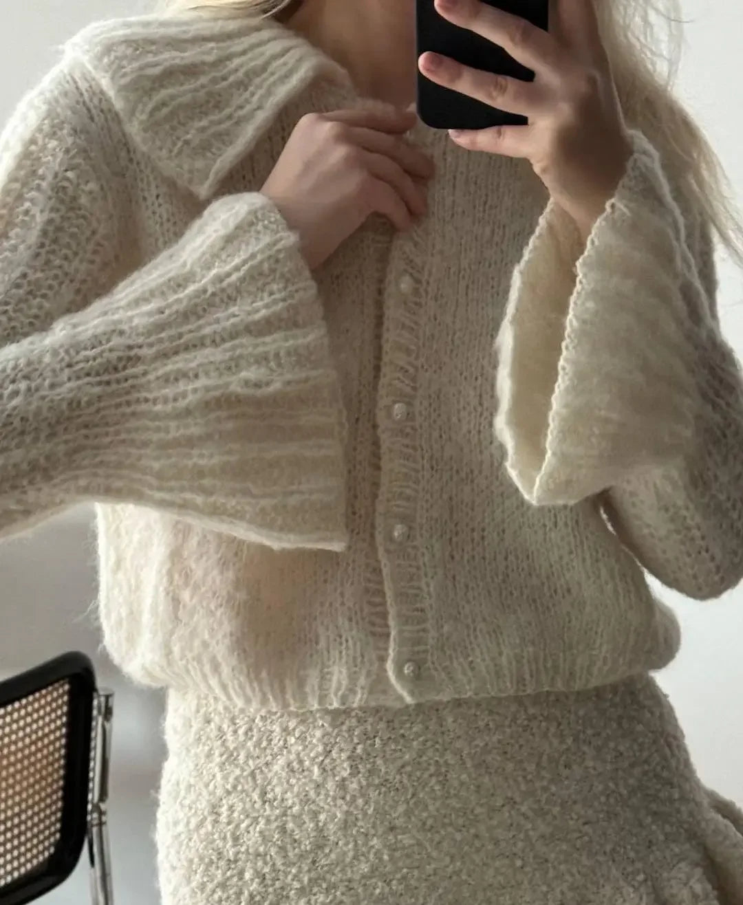 Women’s Knit Button Front Cardigan with Ribbed Collar