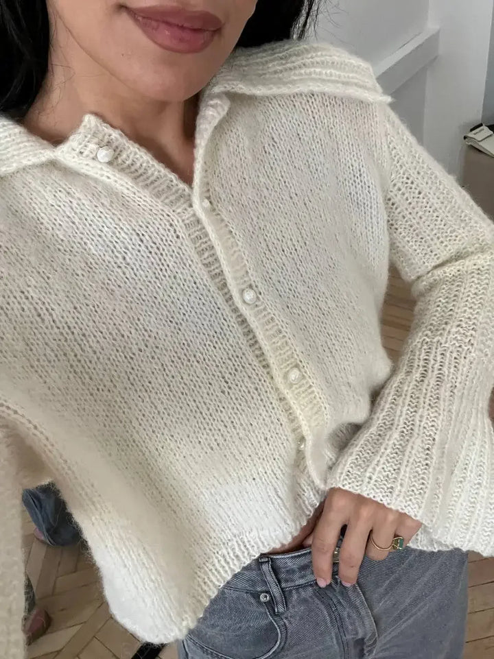Women’s Knit Button Front Cardigan with Ribbed Collar