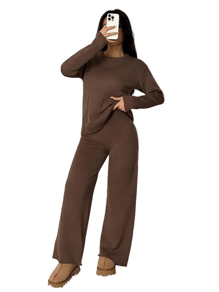 Women’s Knit Long Sleeve Top and Wide Leg Trousers Set