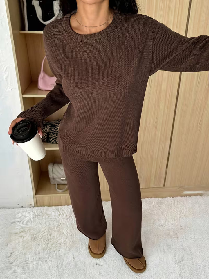 Women’s Knit Long Sleeve Top and Wide Leg Trousers Set