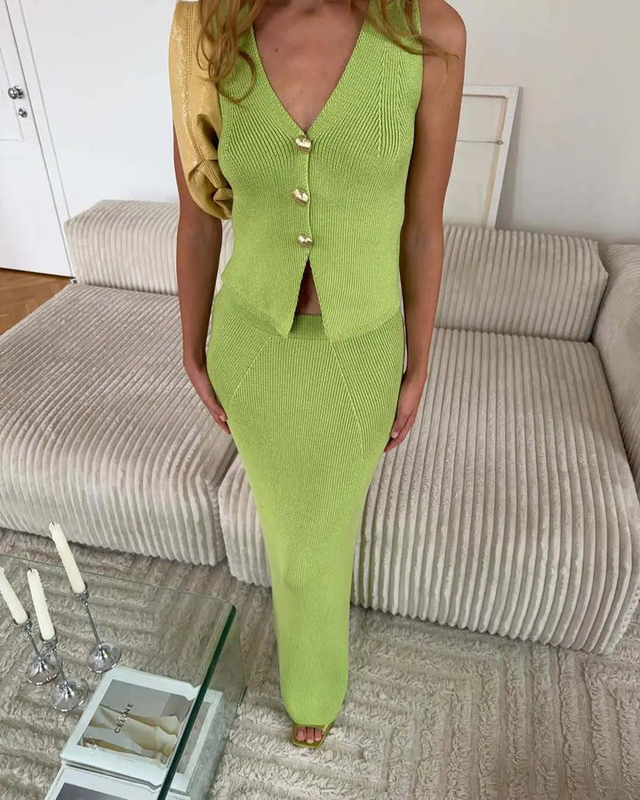 Women’s Knit Vest Top and Maxi Skirt Set