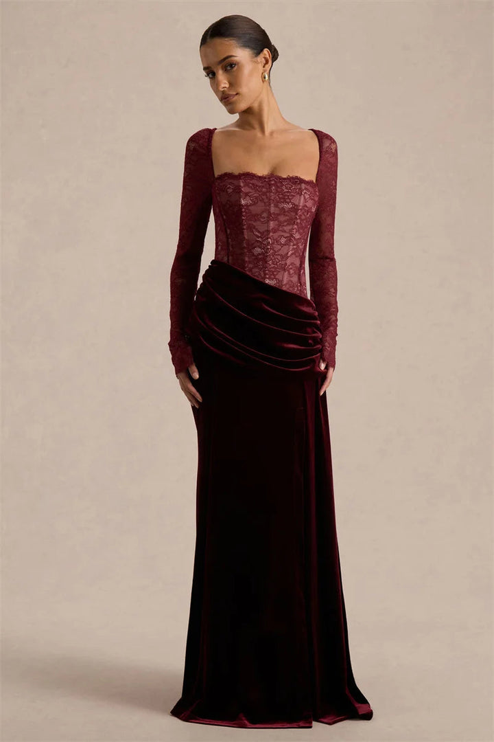 Women’s Lace Bodice Velvet Maxi Dress