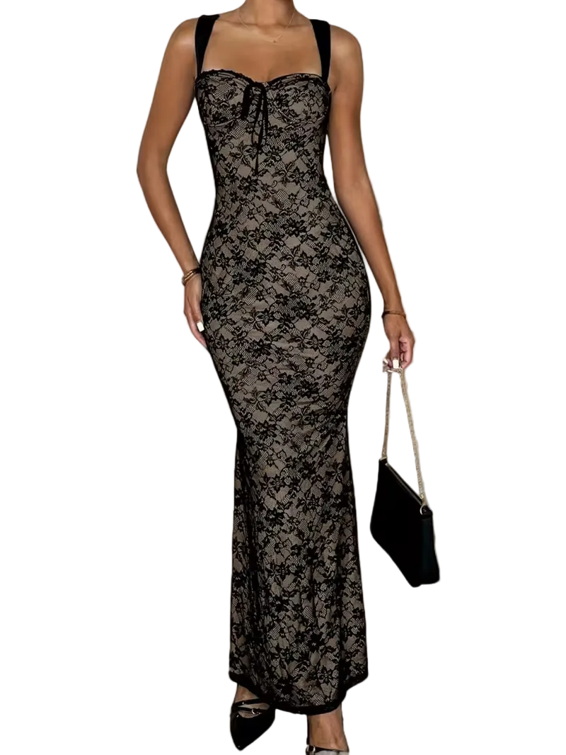 Women’s Lace Strap Maxi Bodycon Dress