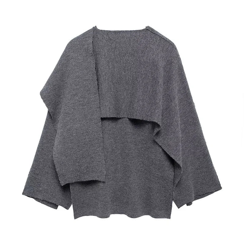 Women’s Layered Poncho Style Knit Top with Button Detail