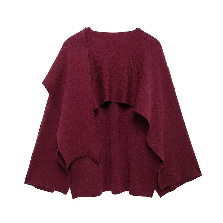 Women’s Layered Poncho Style Knit Top with Button Detail