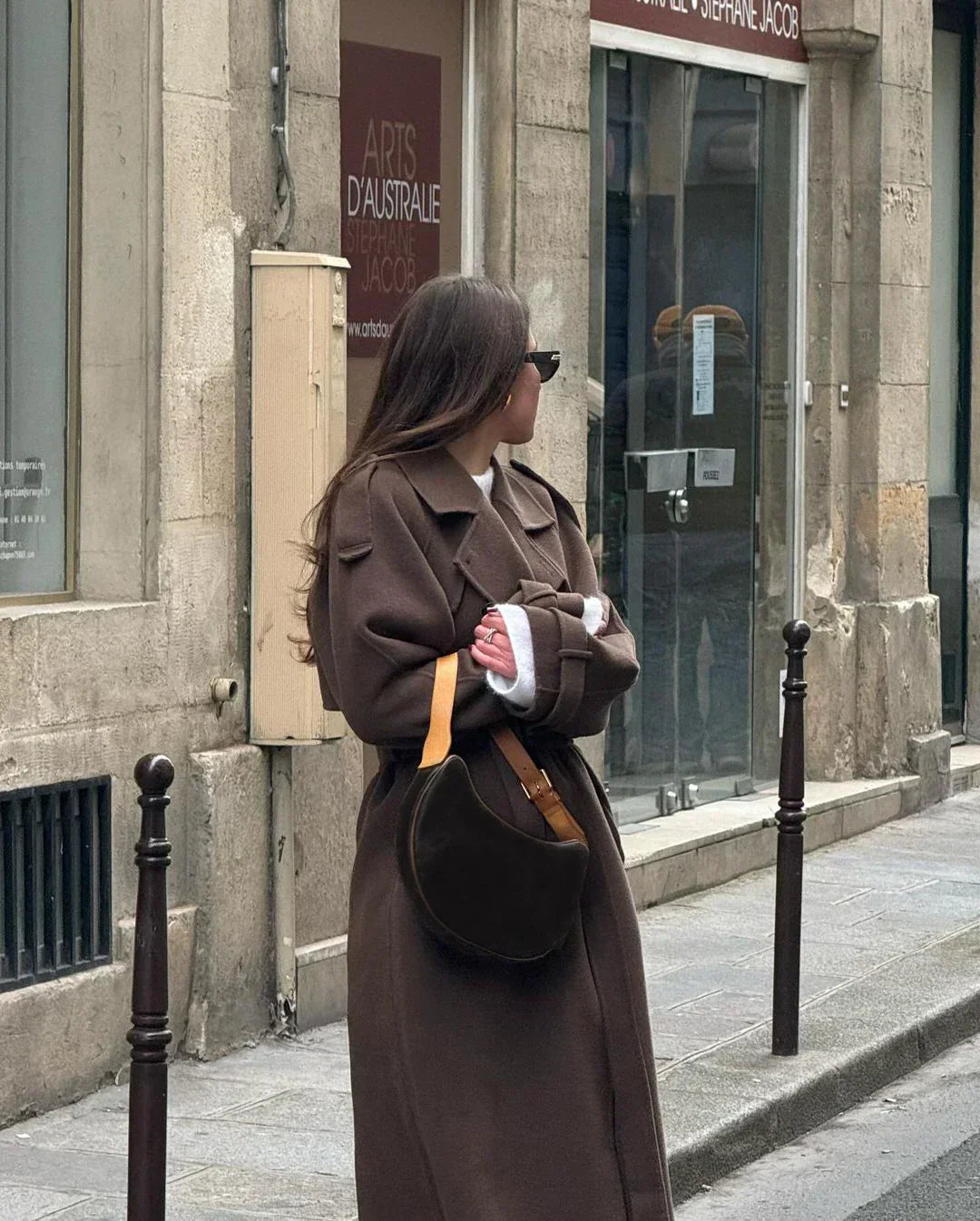 Women’s Long Double-Breasted Belted Coat with Lapels