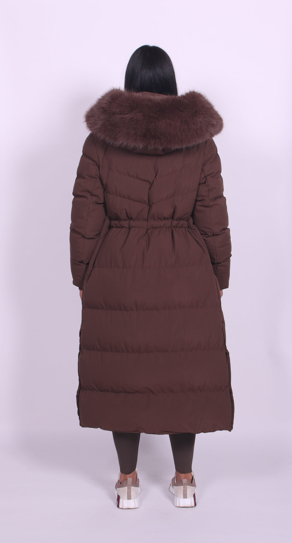 Women’s Long Quilted Puffer Coat with Faux Fur Hood