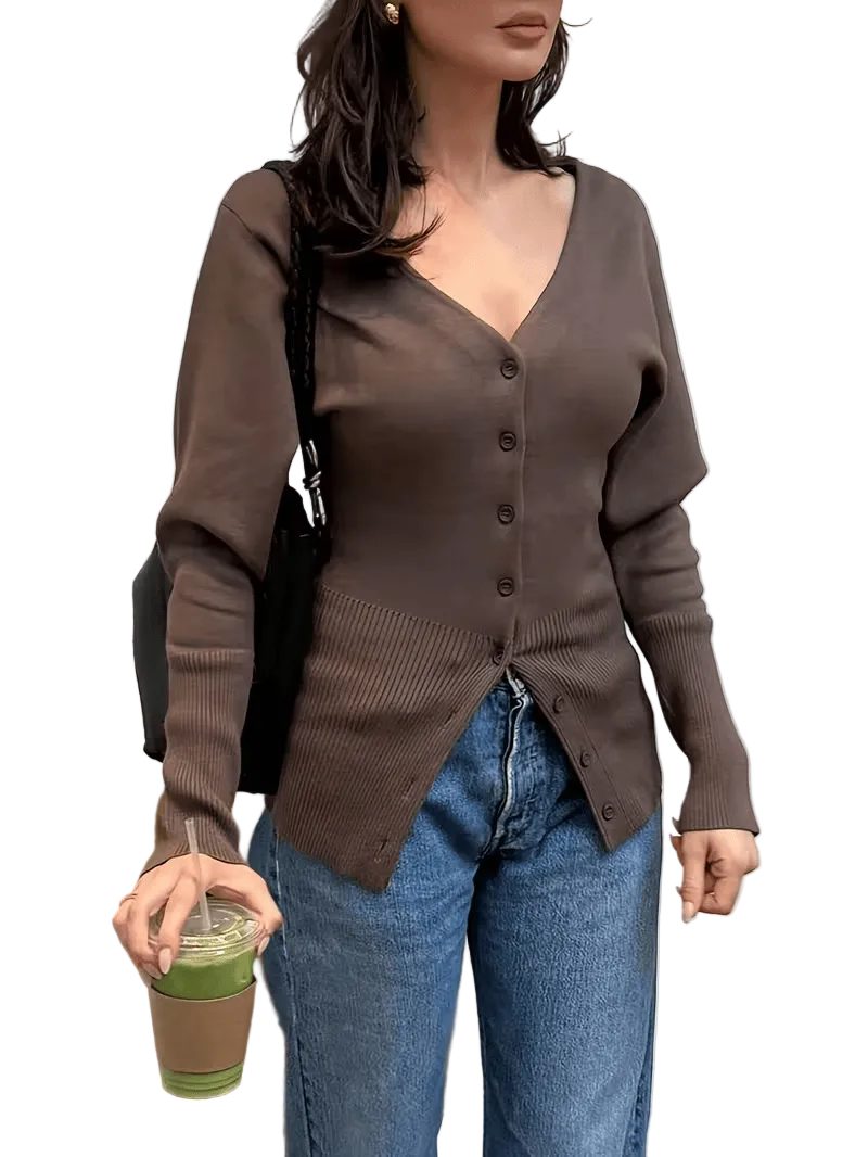 Women’s Long Sleeve Button Front Knit Cardigan Top