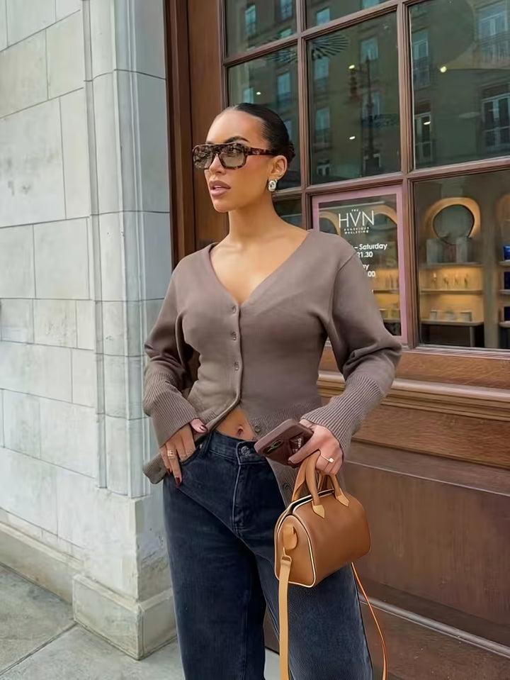 Women’s Long Sleeve Button Front Knit Cardigan Top