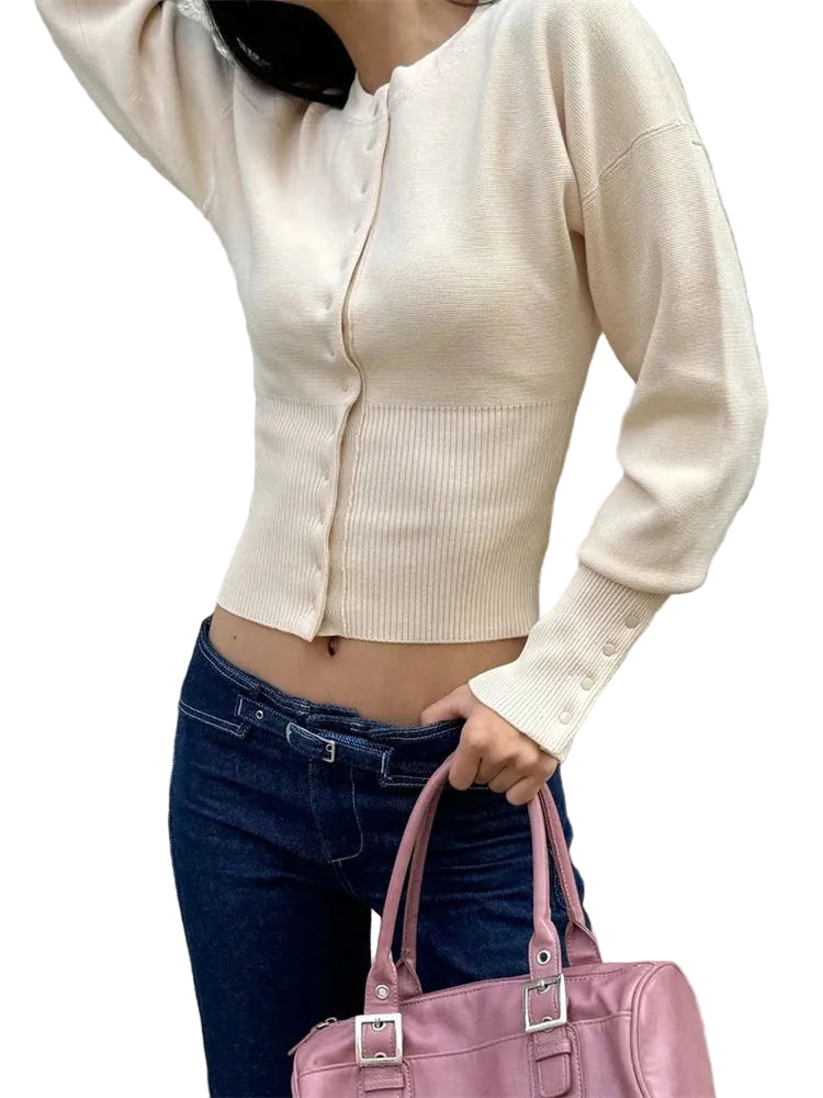 Women’s Long Sleeve Button Front Ribbed Hem Cardigan