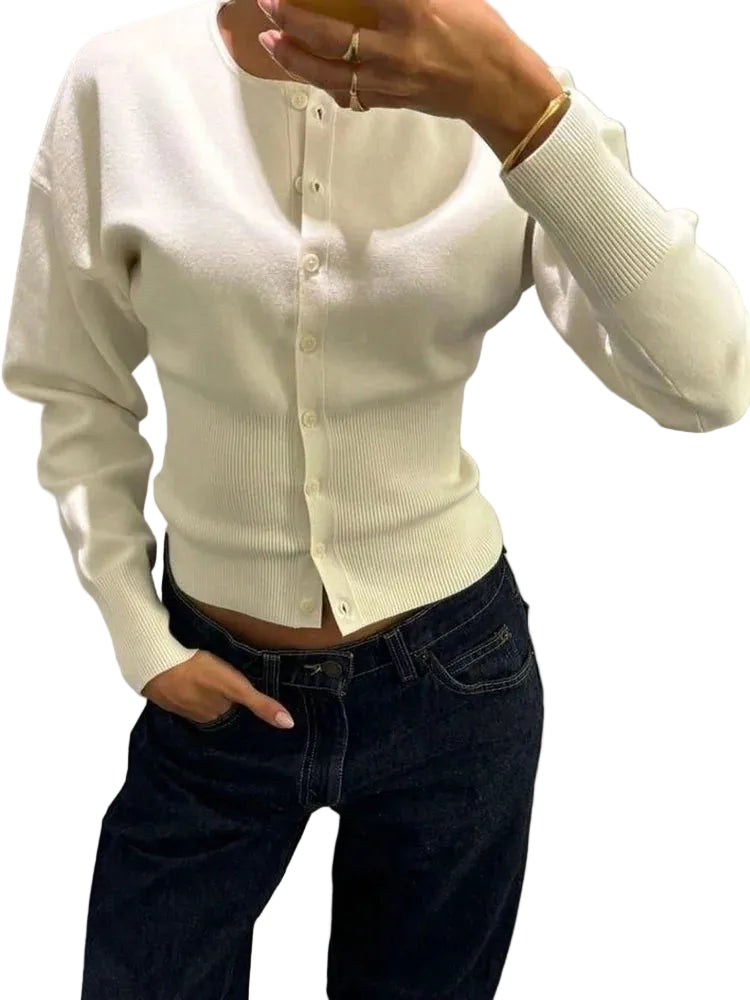 Women’s Long Sleeve Button Front Ribbed Waist Cardigan