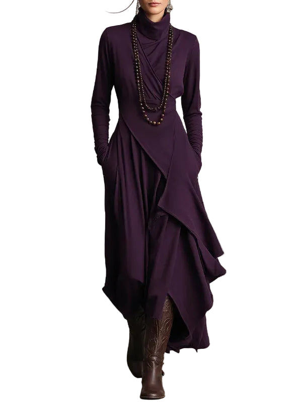 Women’s Long Sleeve High Neck Draped Maxi Dress