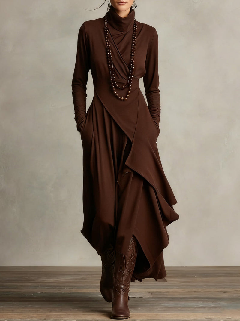 Women’s Long Sleeve High Neck Draped Maxi Dress