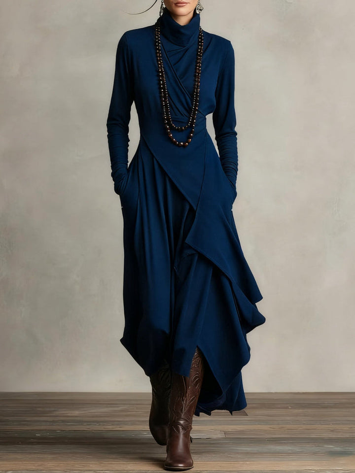 Women’s Long Sleeve High Neck Draped Maxi Dress