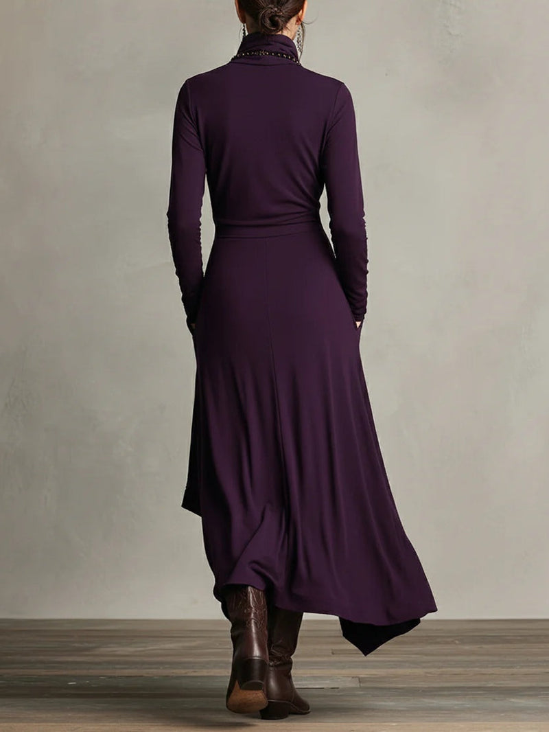 Women’s Long Sleeve High Neck Draped Maxi Dress