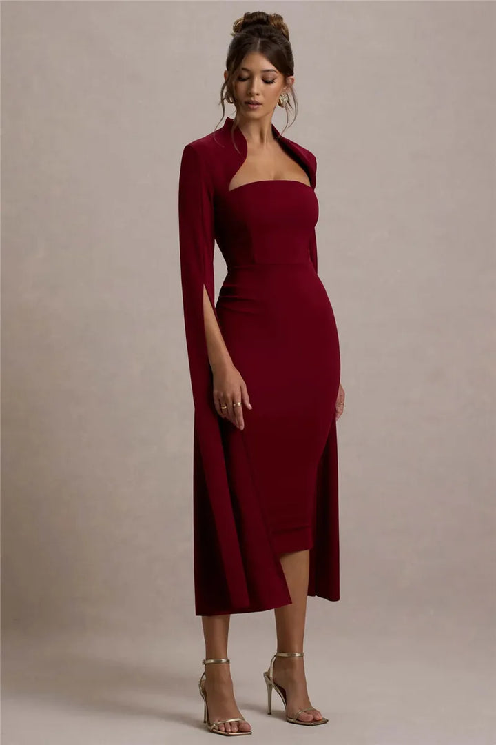 Women’s Long Sleeve Midi Dress with Slit Sleeves