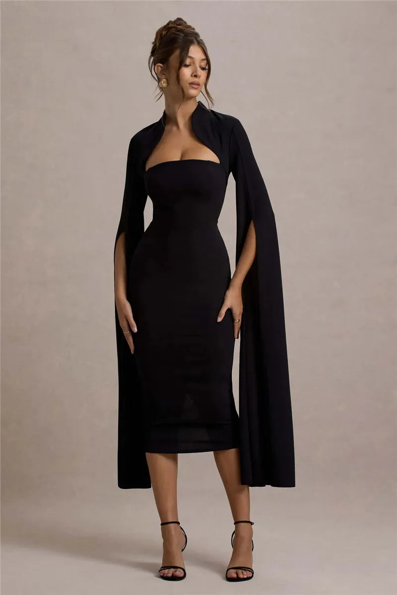 Women’s Long Sleeve Midi Dress with Slit Sleeves