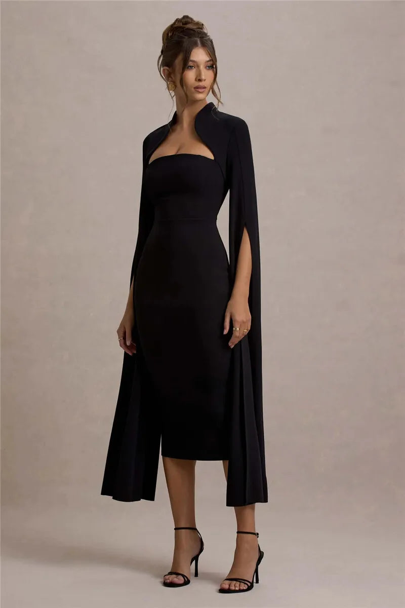 Women’s Long Sleeve Midi Dress with Slit Sleeves