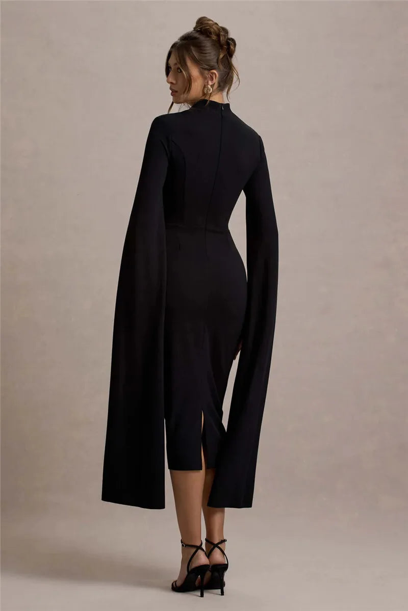 Women’s Long Sleeve Midi Dress with Slit Sleeves