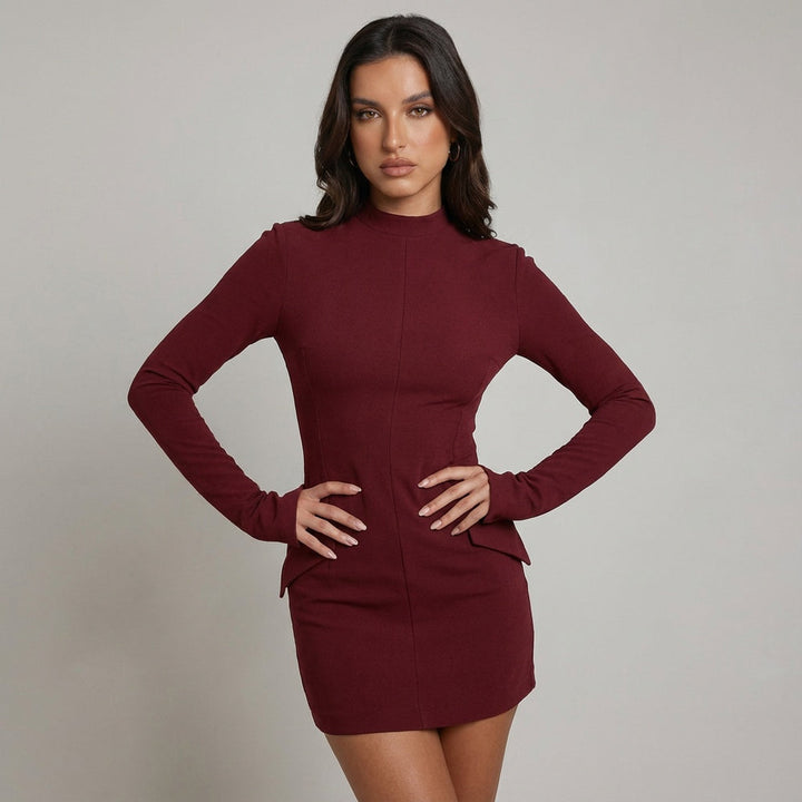 Women’s Long Sleeve Mini Dress with High Neckline