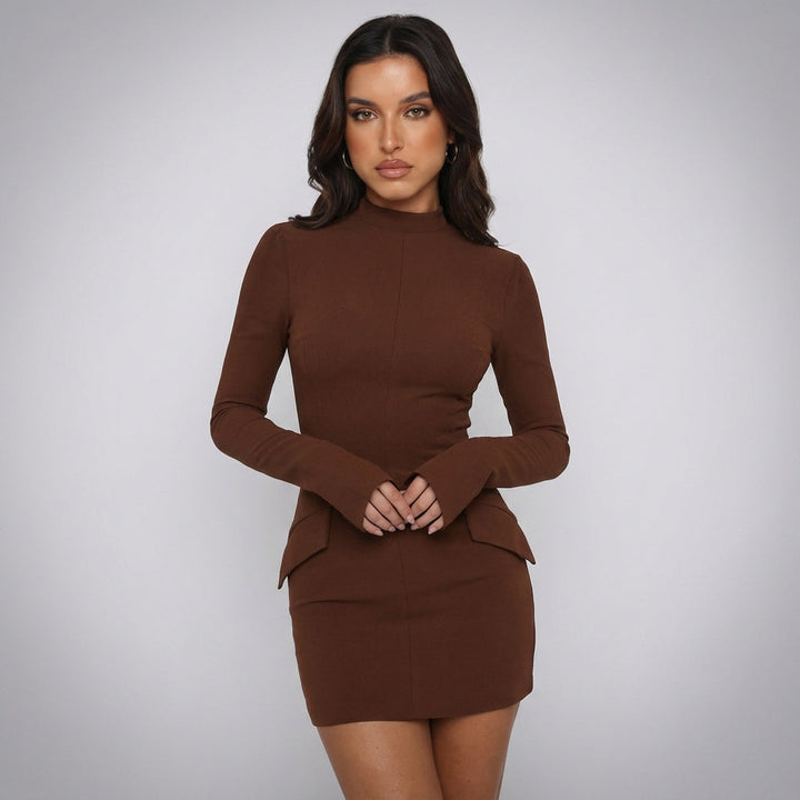 Women’s Long Sleeve Mini Dress with High Neckline