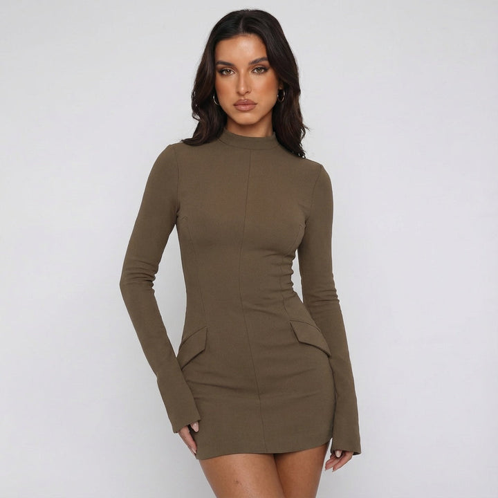 Women’s Long Sleeve Mini Dress with High Neckline