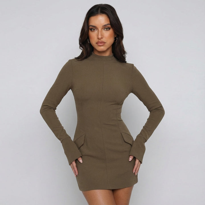 Women’s Long Sleeve Mini Dress with High Neckline