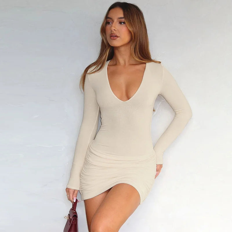 Women’s Long Sleeve Mini Dress with V-Neckline